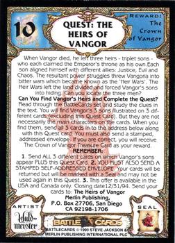 1993 Merlin BattleCards #10 Quest: The Heirs of Vangor Back