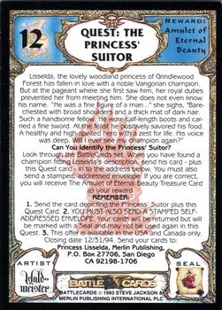 1993 Merlin BattleCards #12 Quest: The Princess' Suitor Back