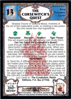 1993 Merlin BattleCards #13 The Cursewitch's Quest Back