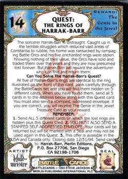 1993 Merlin BattleCards #14 Quest: The Rings of Harrak-Barr Back