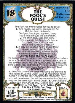 1993 Merlin BattleCards #18 The Fool's Quest Back