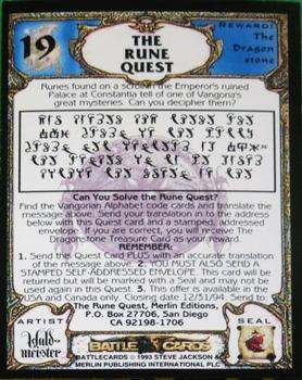 1993 Merlin BattleCards #19 The Rune Quest Back