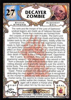 1993 Merlin BattleCards #27 Decayer Zombie Back