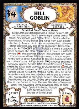 1993 Merlin BattleCards #34 Hill Goblin Back