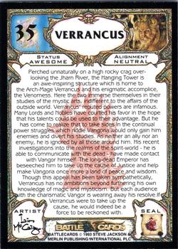 1993 Merlin BattleCards #35 Verrancus Back