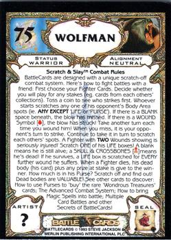 1993 Merlin BattleCards #75 Wolfman Back