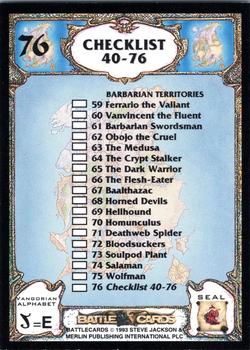 1993 Merlin BattleCards #76 Checklist 40-76 Back