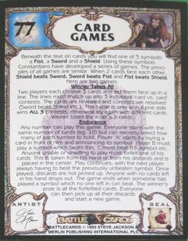 1993 Merlin BattleCards #77 Card Games Back