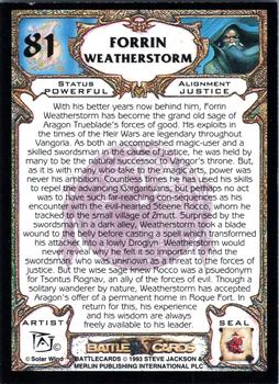 1993 Merlin BattleCards #81 Forrin Weatherstorm Back