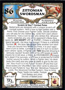 1993 Merlin BattleCards #86 Zittonian Swordsman Back