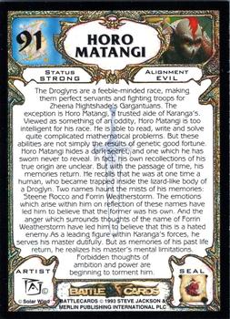1993 Merlin BattleCards #91 Horo Matangi Back