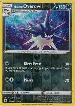 2022 Pokemon Sword & Shield Astral Radiance - Reverse Holo #091/189 Hisuian Overqwil Front