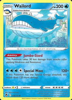 2022 Pokemon Sword & Shield Silver Tempest #038/195 Wailord Front