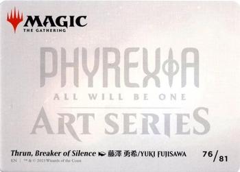 2023 Magic: The Gathering Phyrexia: All Will Be One - Art Series Gold Stamped Signature #76/81 Thrun, Breaker of Silence Back