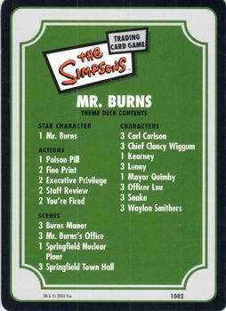 2003 Wizards of the Coast The Simpsons - Theme Deck Contents #1002 Mr. Burns Front