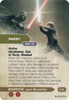2015 Fantasy Flight Games Star Wars Force and Destiny Specialization Deck Warrior Juyo Berserker #6/20 Parry Front