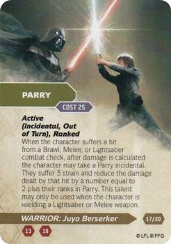 2015 Fantasy Flight Games Star Wars Force and Destiny Specialization Deck Warrior Juyo Berserker #17/20 Parry Front
