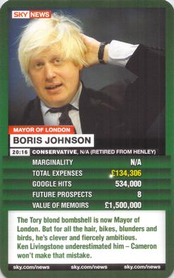 2008 Top Trumps Sky Politicos Conference #NNO Boris Johnson Front