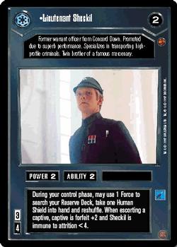 1997 Decipher Star Wars CCG Cloud City Limited #NNO Lieutenant Sheckil Front