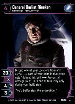 2003 Wizards of the Coast Star Wars The Empire Strikes Back TCG #26 General Carlist Rieekan Front