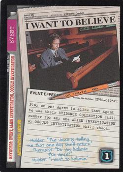 1996 US Playing Card Co. The X Files CCG #225 I Want To Believe Front
