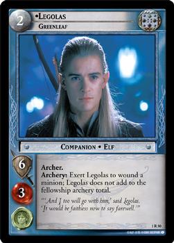 2001 Decipher Lord of the Rings CCG: Fellowship of the Ring #1R50 Legolas, Greenleaf Front