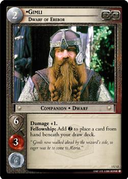 2001 Decipher Lord of the Rings CCG: Fellowship of the Ring #1U12 Gimli, Dwarf of Erebor Front