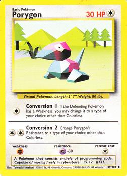 1999 Pokemon Base Set #39/102 Porygon Front