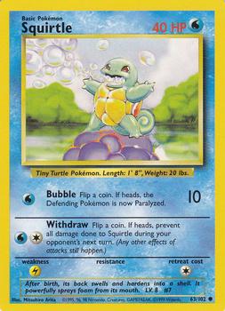 1999 Pokemon Base Set #63/102 Squirtle Front