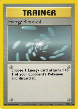 1999 Pokemon Base Set #92/102 Energy Removal Front