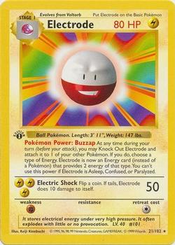 1999 Pokemon Base Set 1st Edition #21/102 Electrode Front