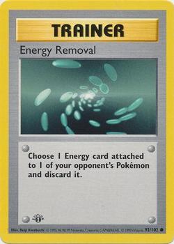 1999 Pokemon Base Set 1st Edition #92/102 Energy Removal Front
