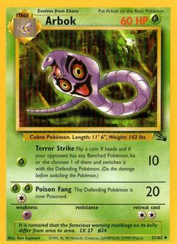 1999 Pokemon Fossil #31/62 Arbok Front