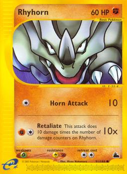 2003 Pokemon Skyridge #91/144 Rhyhorn Front