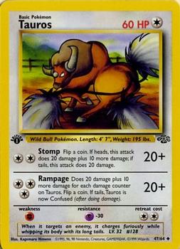 1999 Pokemon Jungle 1st Edition #47/64 Tauros Front