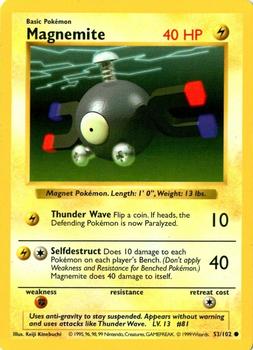 1999 Pokemon Shadowless #53/102 Magnemite Front