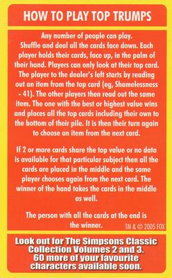 2005 Top Trumps Specials The Simpsons Classic Collection Volume 1 #NNO Title Card Back