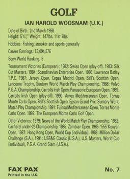 1993 Fax-Pax Famous Golfers #7 Ian Woosnam Back