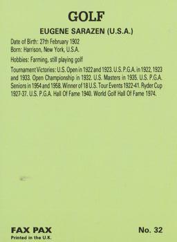 1993 Fax-Pax Famous Golfers #32 Gene Sarazen Back