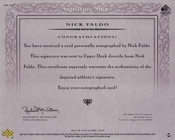 2005 SP Signature Golf - SP Signature Shots 8 x 10 #NF Nick Faldo Back