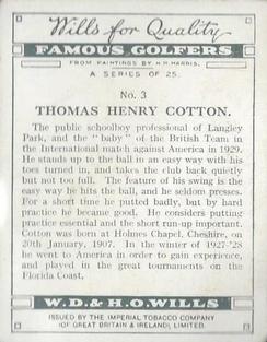 1930 Wills's Famous Golfers #3 T. Henry Cotton Back