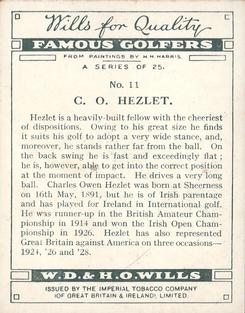 1930 Wills's Famous Golfers #11 C.O. Hezlet Back