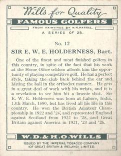 1930 Wills's Famous Golfers #12 Ernest Holderness Back