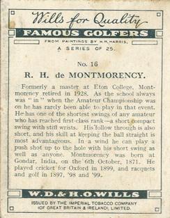 1930 Wills's Famous Golfers #16 R.H. de Montmorency Back