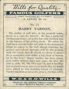 1930 Wills's Famous Golfers #22 Harry Vardon Back
