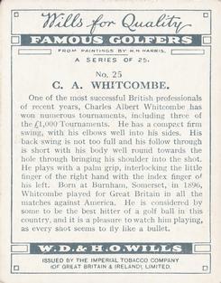 1930 Wills's Famous Golfers #25 C.A. Whitcombe Back
