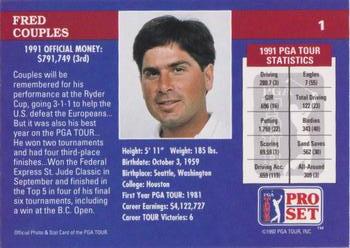 1992 Pro Set PGA Tour - 1991 Champions #1 Fred Couples Back