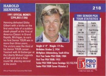 1992 Pro Set PGA Tour - 1991 Champions #218 Harold Henning Back