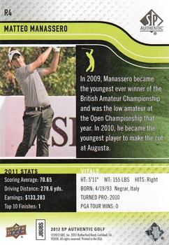 2012 SP Authentic - Rookie Extended Series #R4 Matteo Manassero Back