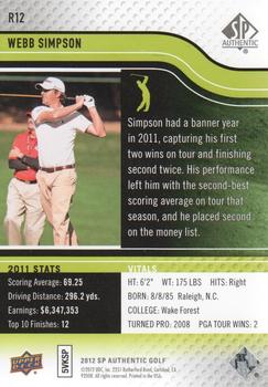 2012 SP Authentic - Rookie Extended Series #R12 Webb Simpson Back